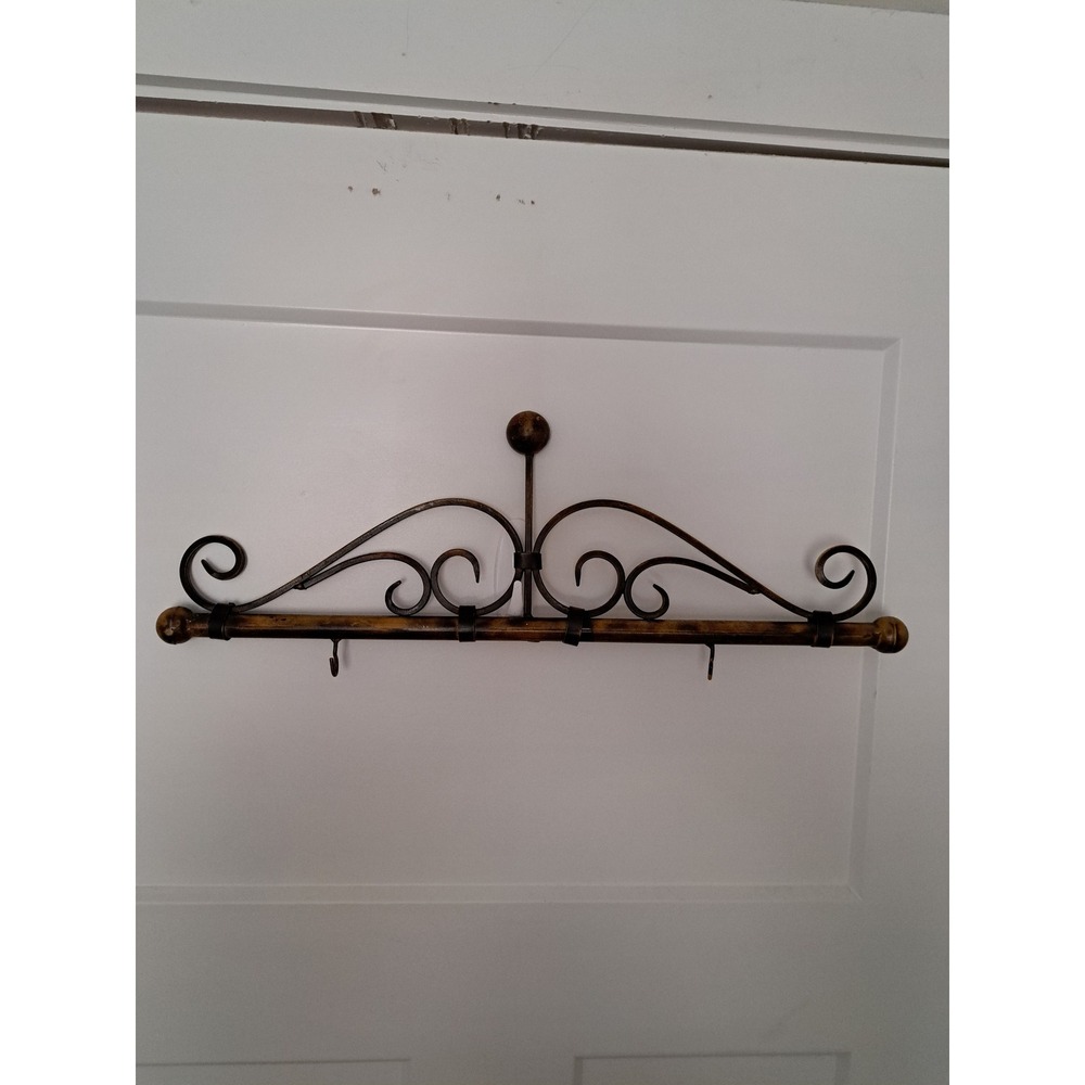 Scrollwork Wall Mounted Rack Bronze Metal Wood Rod Jewelry Key Organizer
